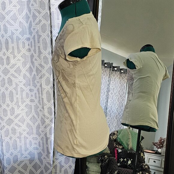 Mudd Black Patterned Short‑Sleeve Top – Size L - Picture 2 of 5